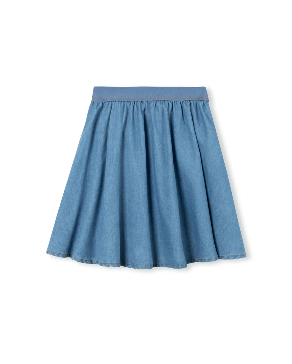 DENIM WIDE ELASTIC BAND MIDI SKIRT
