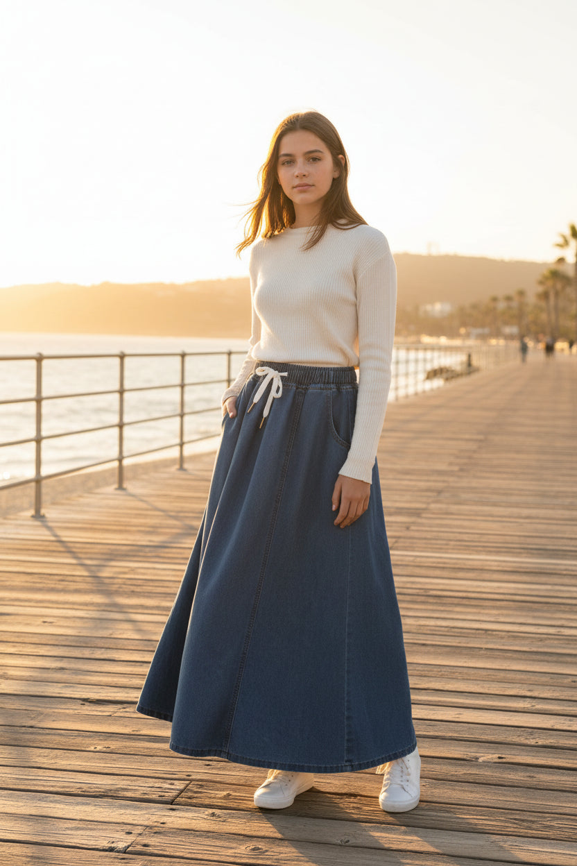 DRAWSTRING MAXI SKIRT
