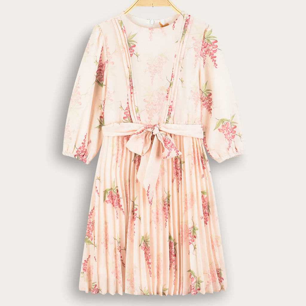 GIRLS FLOWER PLEATED DRESS