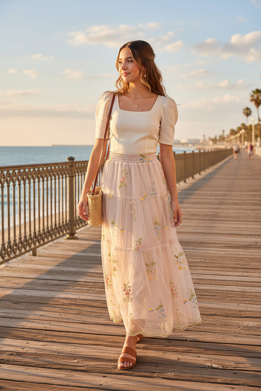 MELANGE FLORAL LACE SKIRT