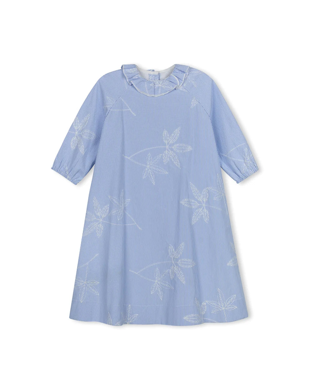 PINSTRIPED RUFFLE COLLAR SWING DRESS