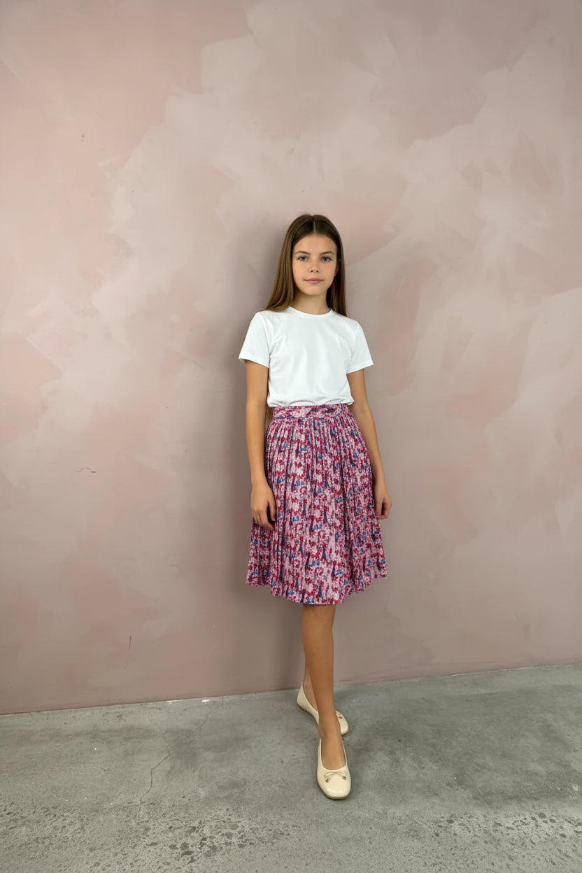 PRINTED PLEATED SKIRT