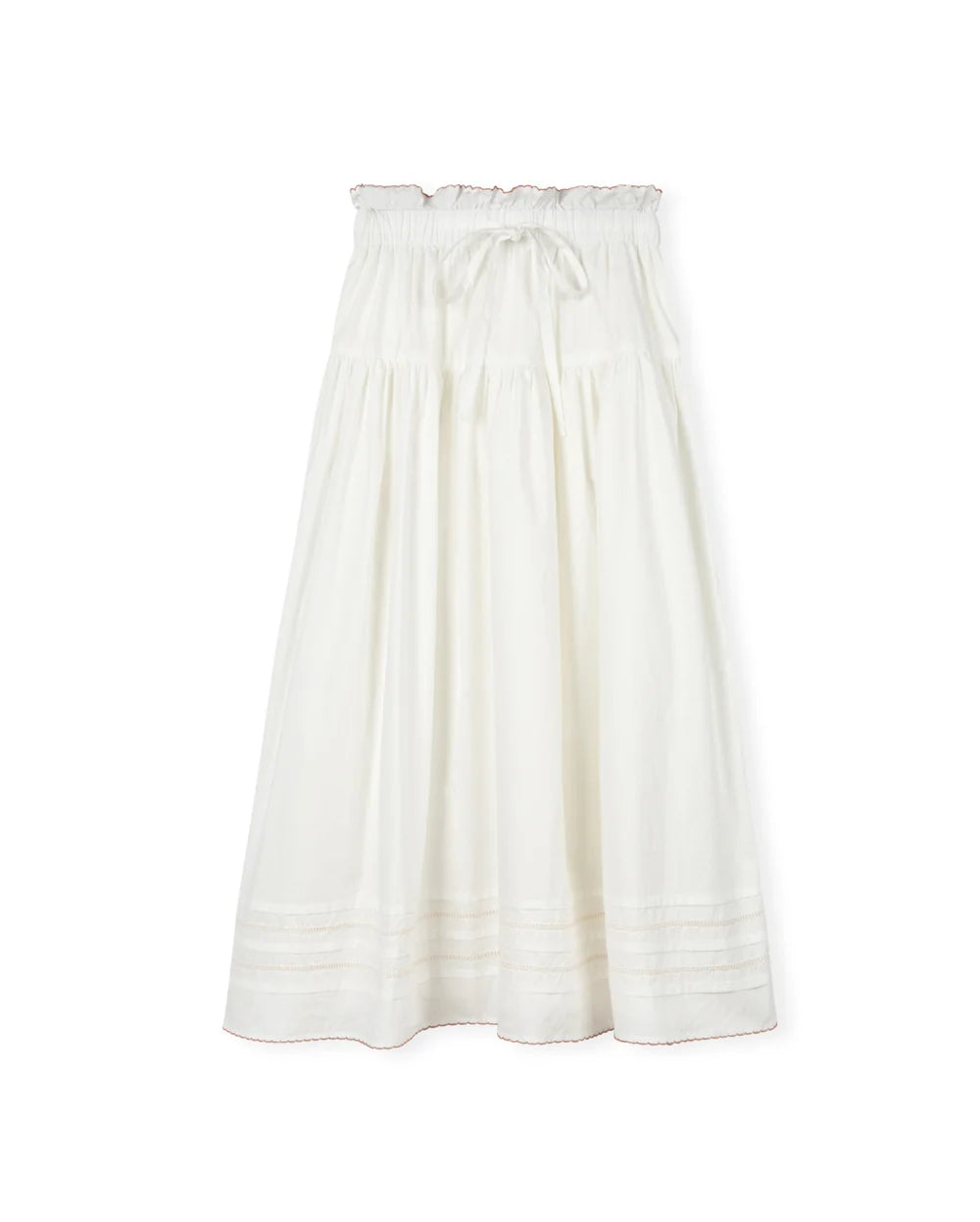 TALLY EMBROIDERED SCALLOPED MIDI SKIRT